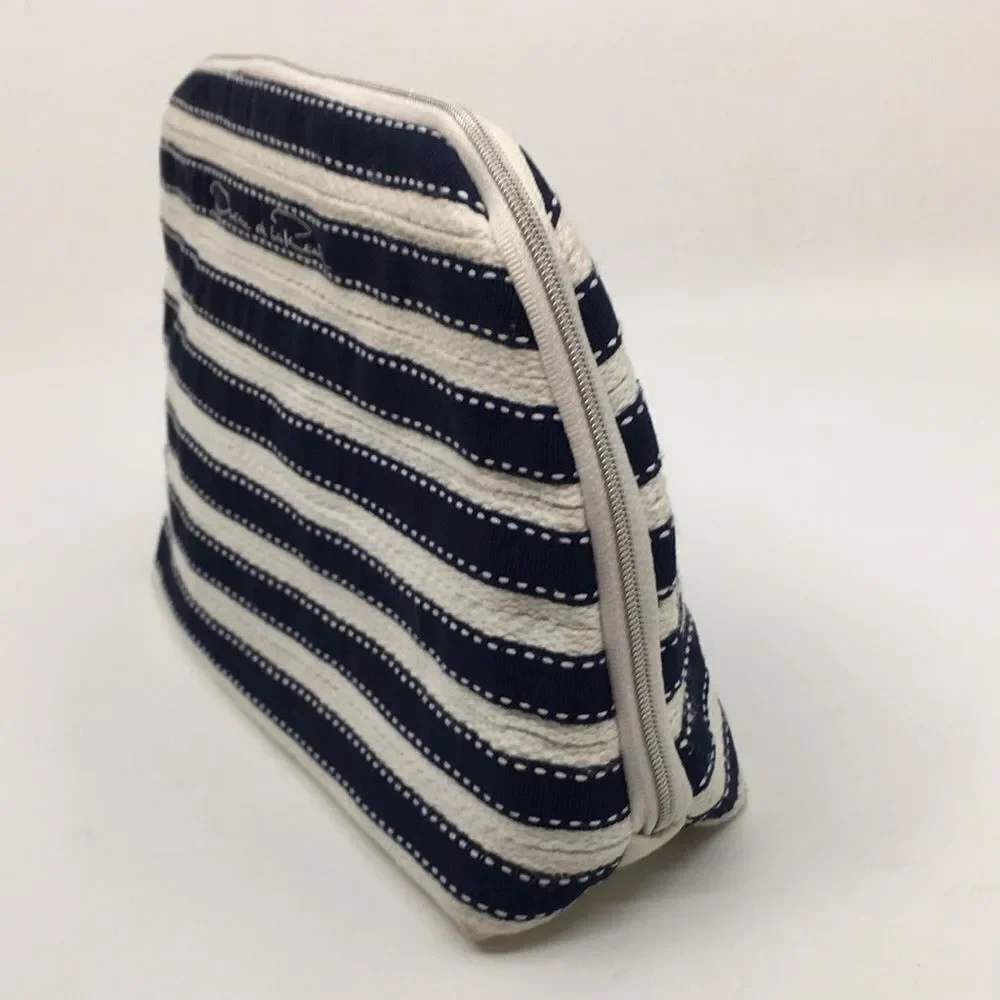 Oscar de la Renta Navy Blue and Cream Striped Padded Makeup / Cosmetic Bag